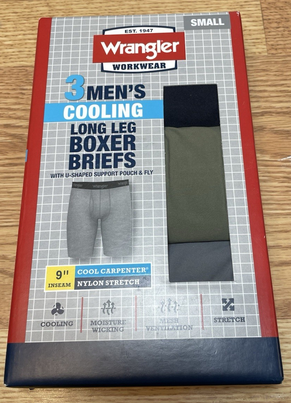 Wrangler Workwear Men’s Cooling Long Leg Boxer Briefs 3 Pack Small 9” Inseam